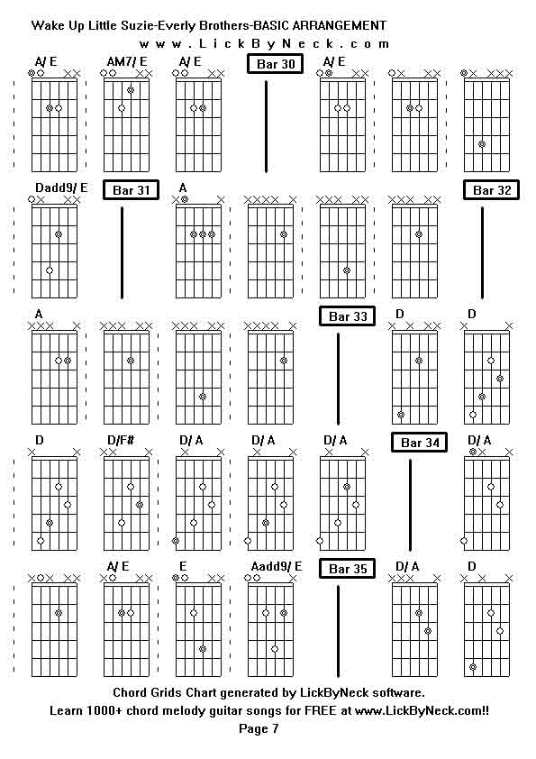 Chord Grids Chart of chord melody fingerstyle guitar song-Wake Up Little Suzie-Everly Brothers-BASIC ARRANGEMENT,generated by LickByNeck software.